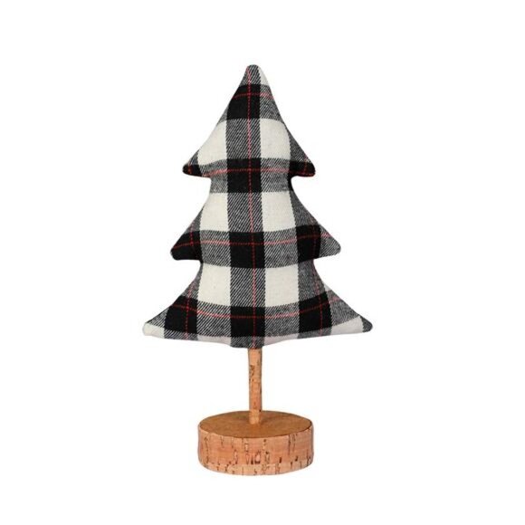Holiday Time Christmas Plaid Fabric Tree Table Top Decorations in Black - Picture 3 of 10